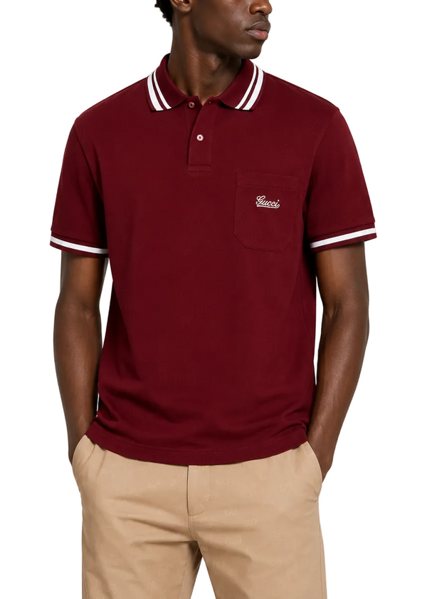 Gucci Slim Fit Striped Pocket Polo Shirt "Red"