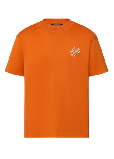 LV Embroidered Signature Short-Sleeved Cotton Crewneck Orange