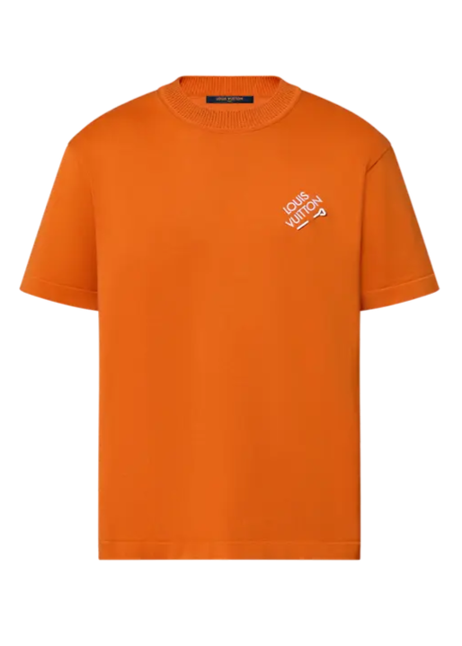 LV Embroidered Signature Short-Sleeved Cotton Crewneck Orange
