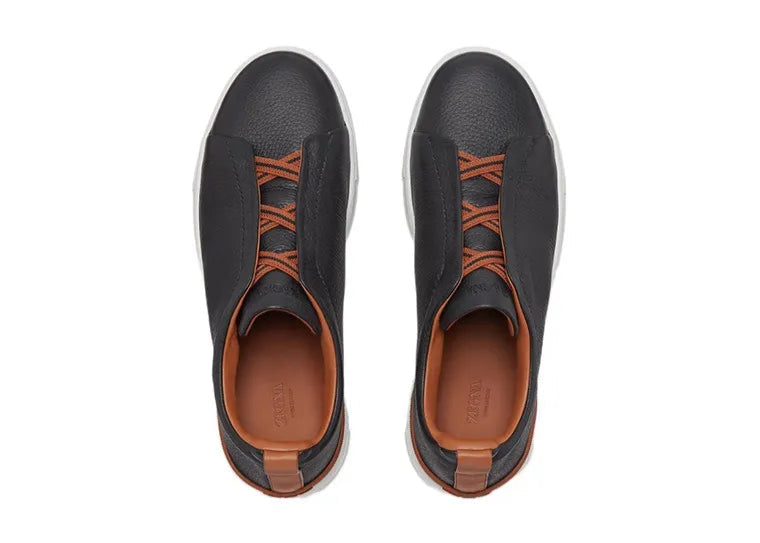 Ermenegildo Zegna Triple Stitch Black Deerskin Sneakers