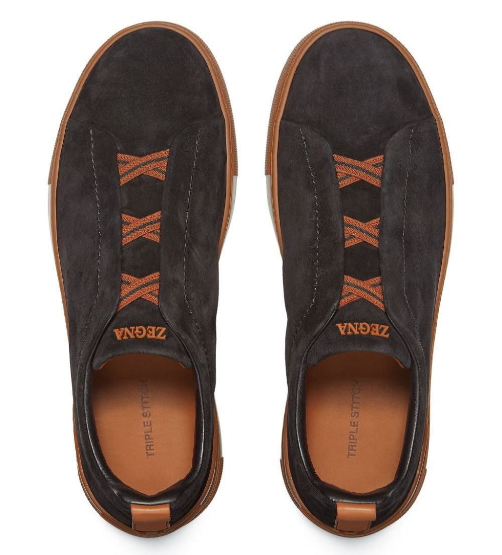 Zegna Black Suede Triple Stitch sneakers