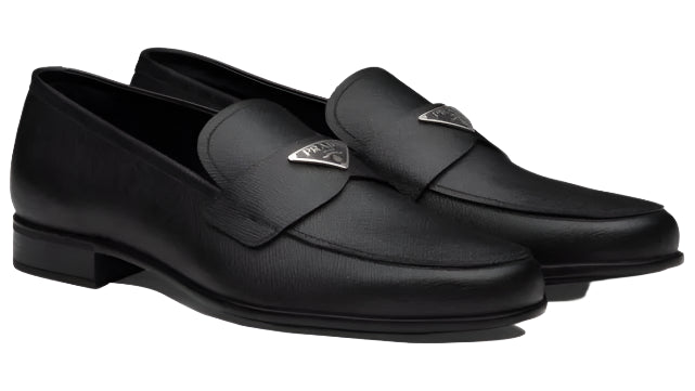 PRADA Plaque Loafer Black Saffino Leather