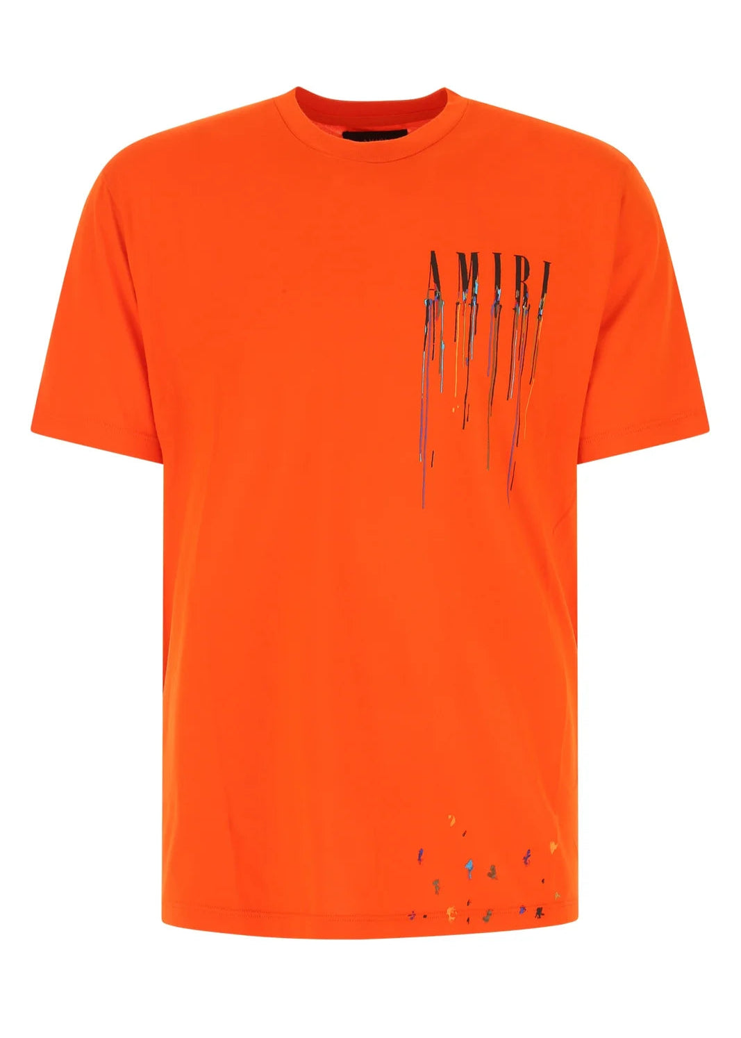 Amiri Orange Paint Drip Logo Crewneck T-Shirt