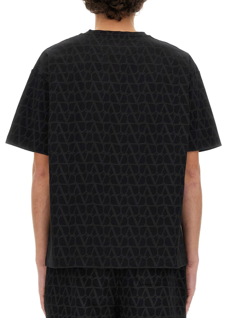 Valentino Cotton T-shirt with Toile iconographe Print Black