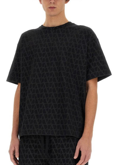 Valentino Cotton T-shirt with Toile iconographe Print Black