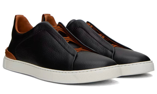 ZEGNA Black & Brown Deerskin Triple Stitch Sneakers