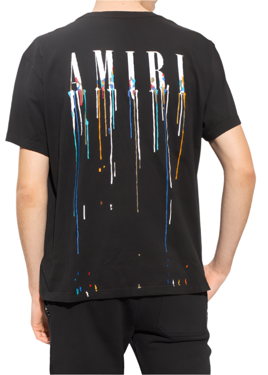 Amiri Black Paint Drip Logo Crewneck T-Shirt