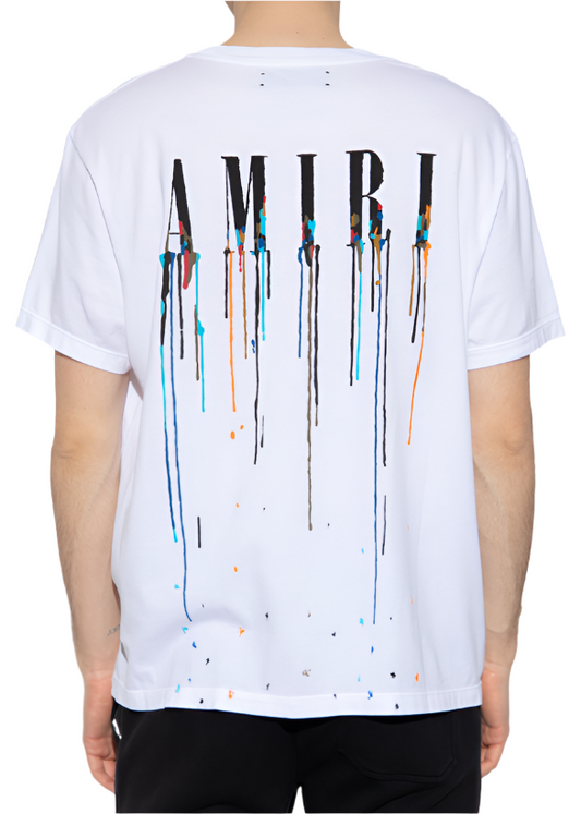 Amiri White Paint Drip Logo Crewneck T-Shirt