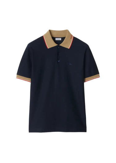 Burberry Logo Collar Cotton Polo Shirt "Navy"