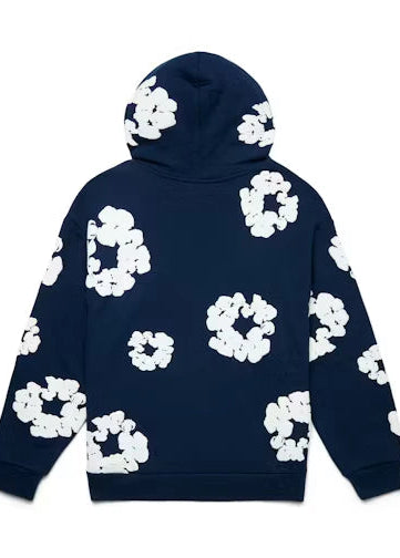 Denim Tears Cotton Floral Print Navy Blue Hoodie