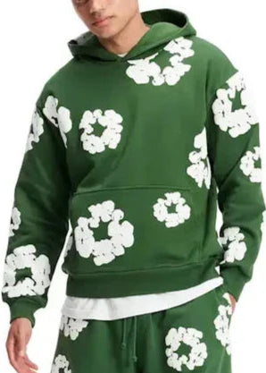 Denim Tears Cotton Wreath Print Green Hoodie