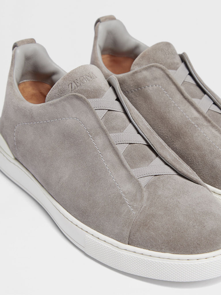 Zegna Grey Mélange Suede Triple Stitch Sneakers