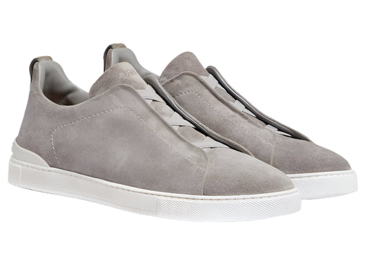 Zegna Grey Mélange Suede Triple Stitch Sneakers