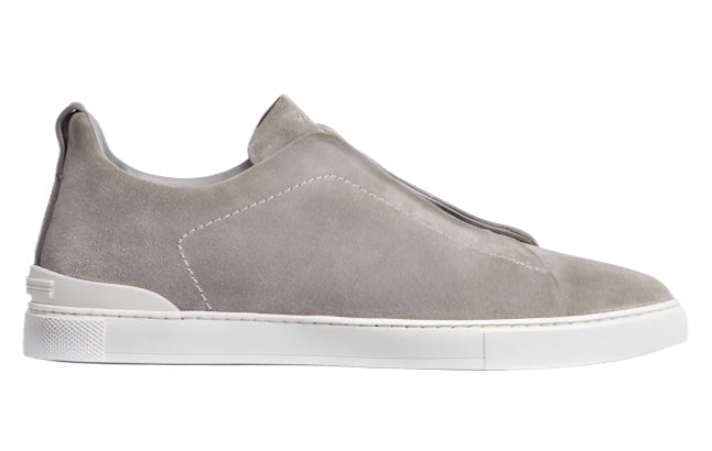 Zegna Grey Mélange Suede Triple Stitch Sneakers