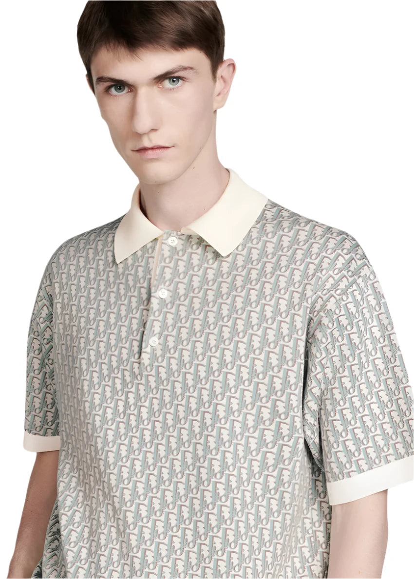 Dior Oblique Polo Shirt White, Blue And Brown Cotton Jacquard