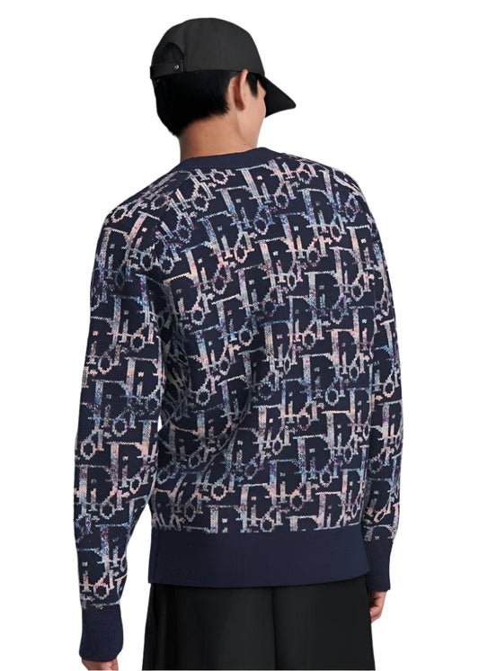 Dior Oblique Cardigan Blue Wool Jacquard