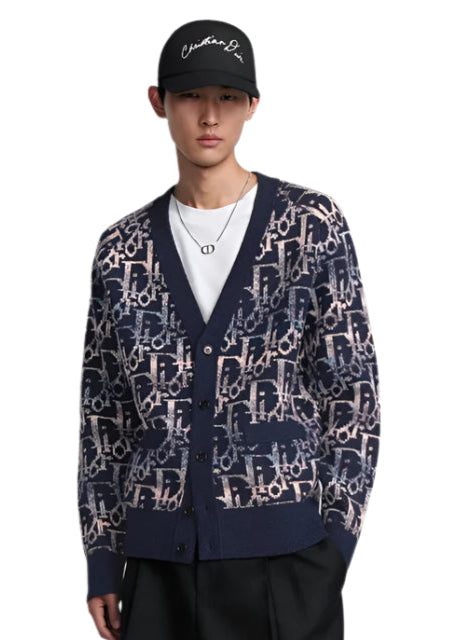 Dior Oblique Cardigan Blue Wool Jacquard