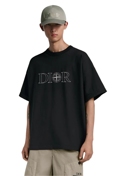 Dior And Stone Island T-Shirt, Oversized Fit Black Cotton Jersey