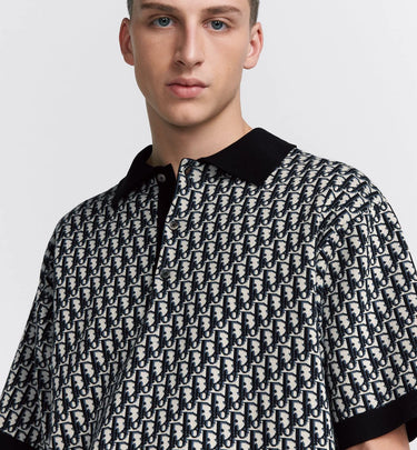 Dior Oblique Polo Shirt Beige, Blue And Black Cotton Jacquard