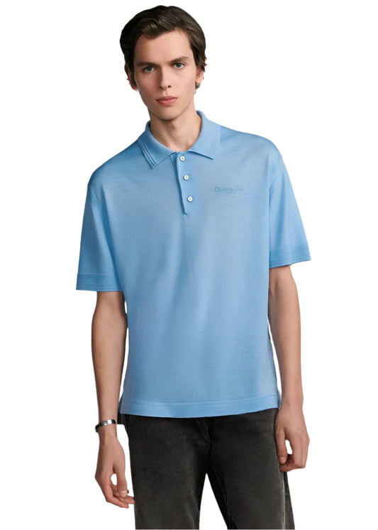 Christian Dior Couture Polo Shirt Blue Virgin Wool Jersey