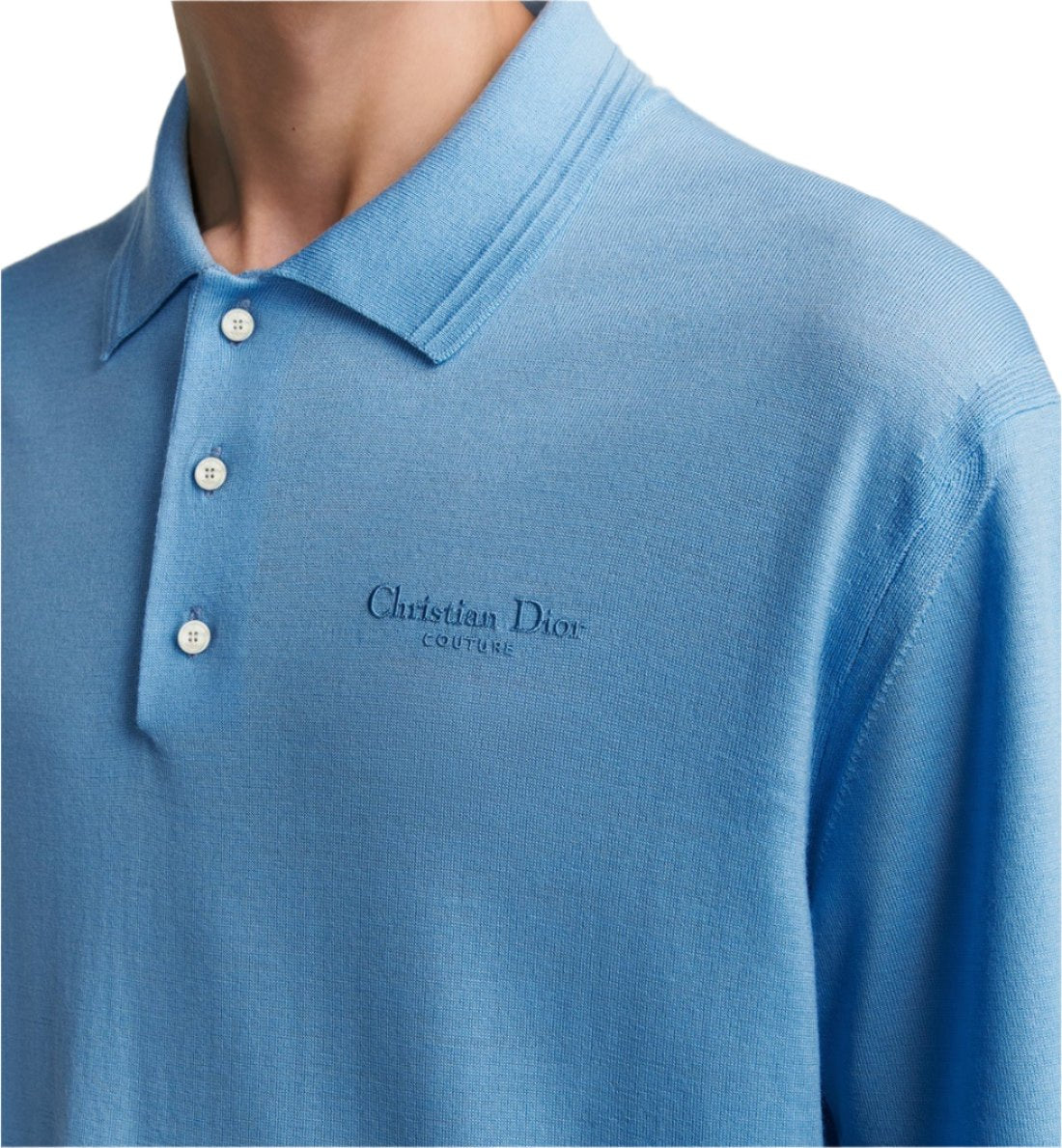 Christian Dior Couture Polo Shirt Blue Virgin Wool Jersey