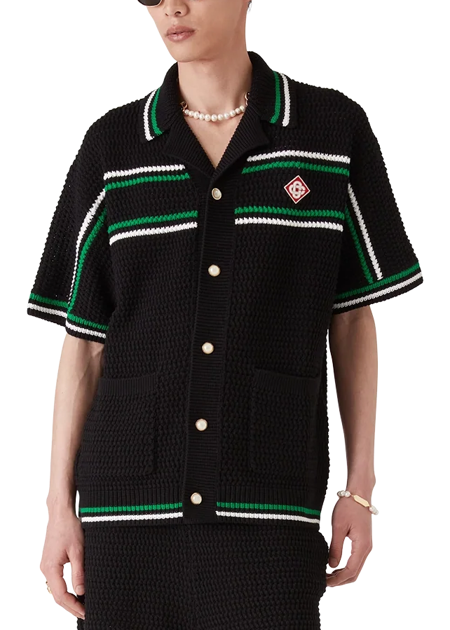 Casablanca Crocheted cotton tennis shirt "Black"