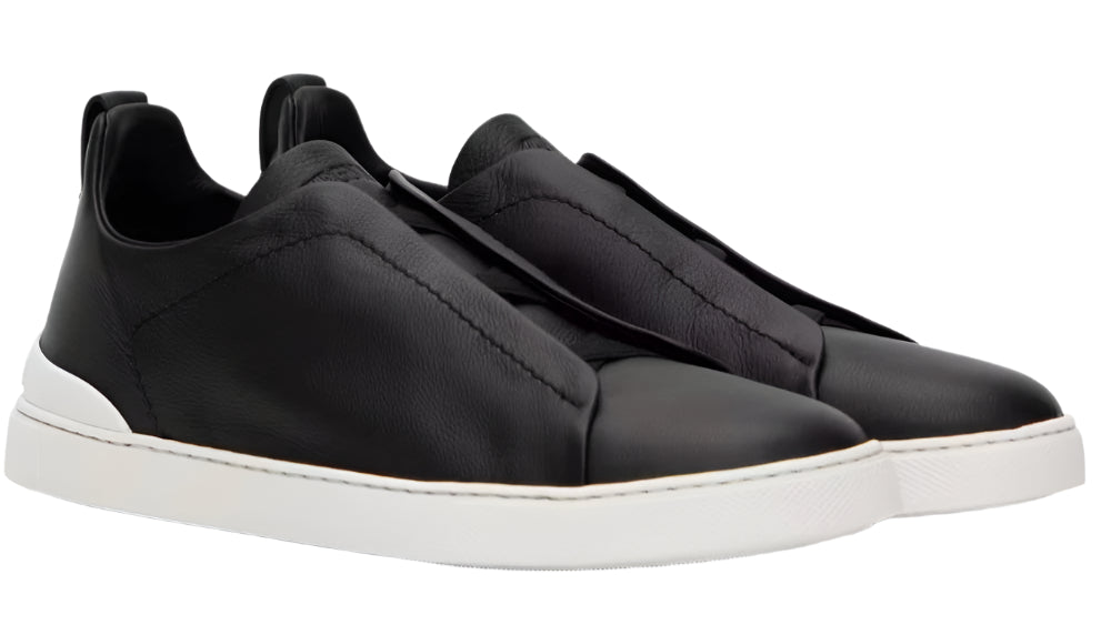 ZEGNA Black Leather Triple Stitch Sneakers