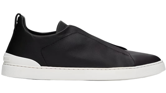 ZEGNA Black Leather Triple Stitch Sneakers