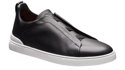 ZEGNA Black Leather Triple Stitch Sneakers