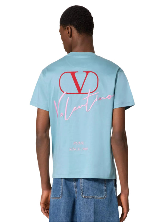 Valentino Light Blue T-Shirt With Vlogo Signature Print Men