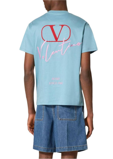 Valentino Light Blue T-Shirt With Vlogo Signature Print Men