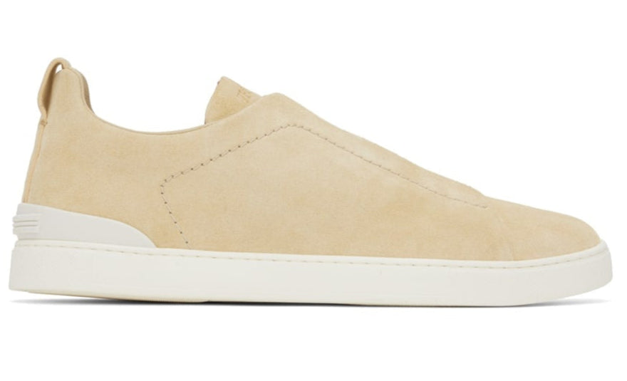 Zegna Light Cream Suede Triple Stitch Sneakers