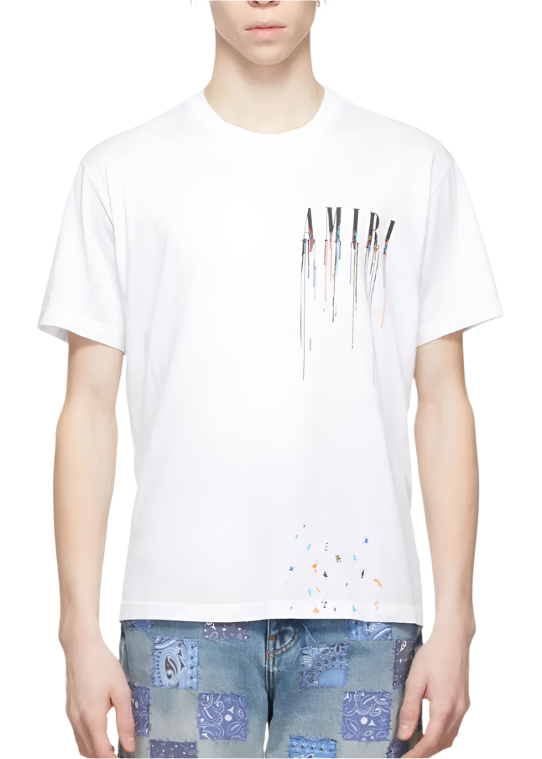 Amiri White Paint Drip Logo Crewneck T-Shirt