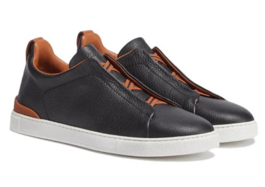 Ermenegildo Zegna Triple Stitch Black Deerskin Sneakers