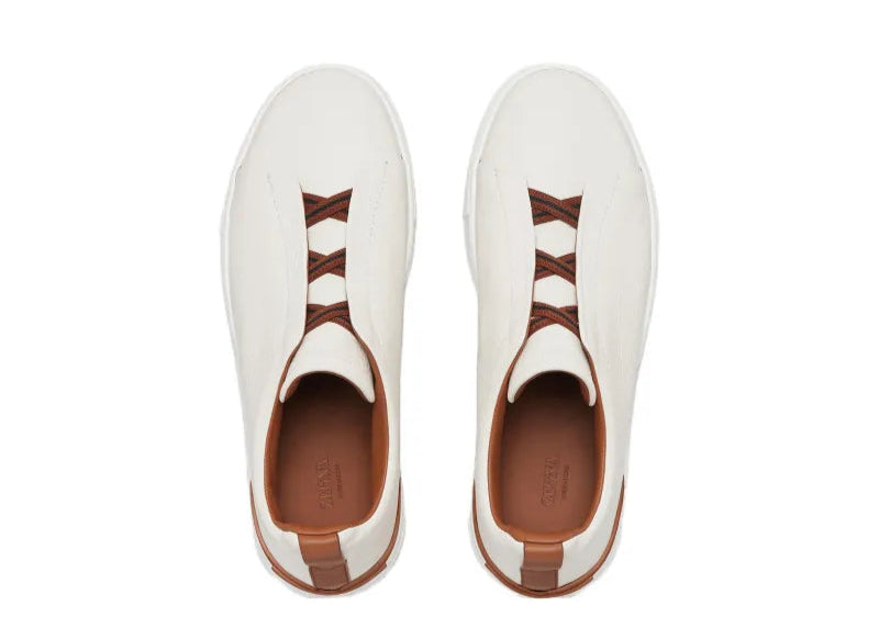 Ermenegildo Zegna Triple Stitch Sneakers in Off-White Deerskin