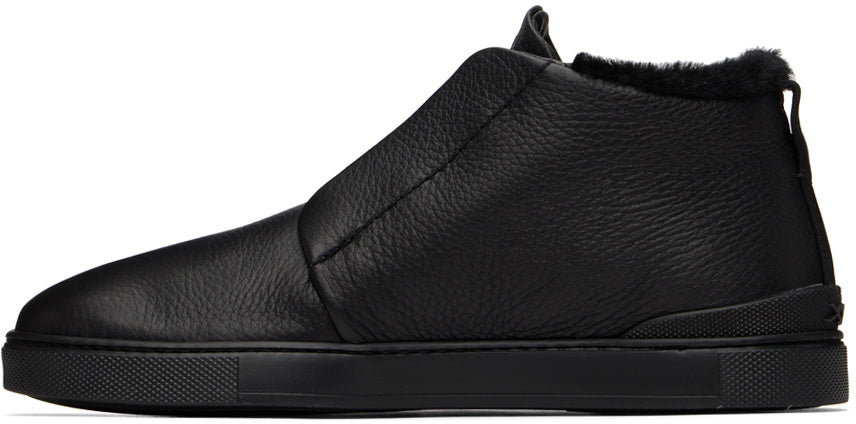 ZEGNA Black Triple Stitch Sneaker