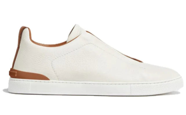 Ermenegildo Zegna Triple Stitch Sneakers in Off-White Deerskin