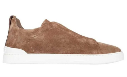 Zegna Triple Stitch Sneakers in Tobacco Brown Suede Calfskin