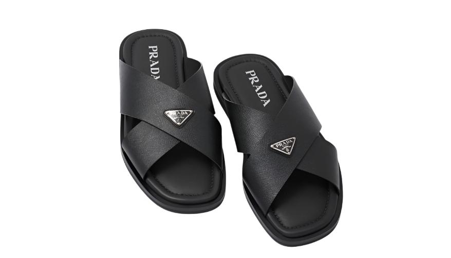 Prada Saffiano leather crisscross sandals