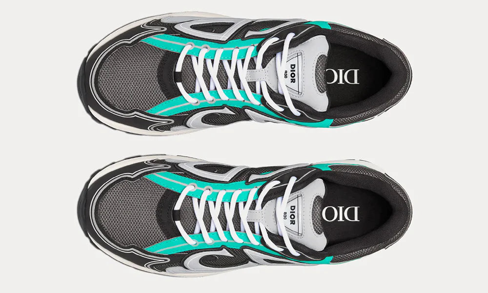 Dior B22 Anthracite Gray Mesh And Black & Green Low Top Sneakers