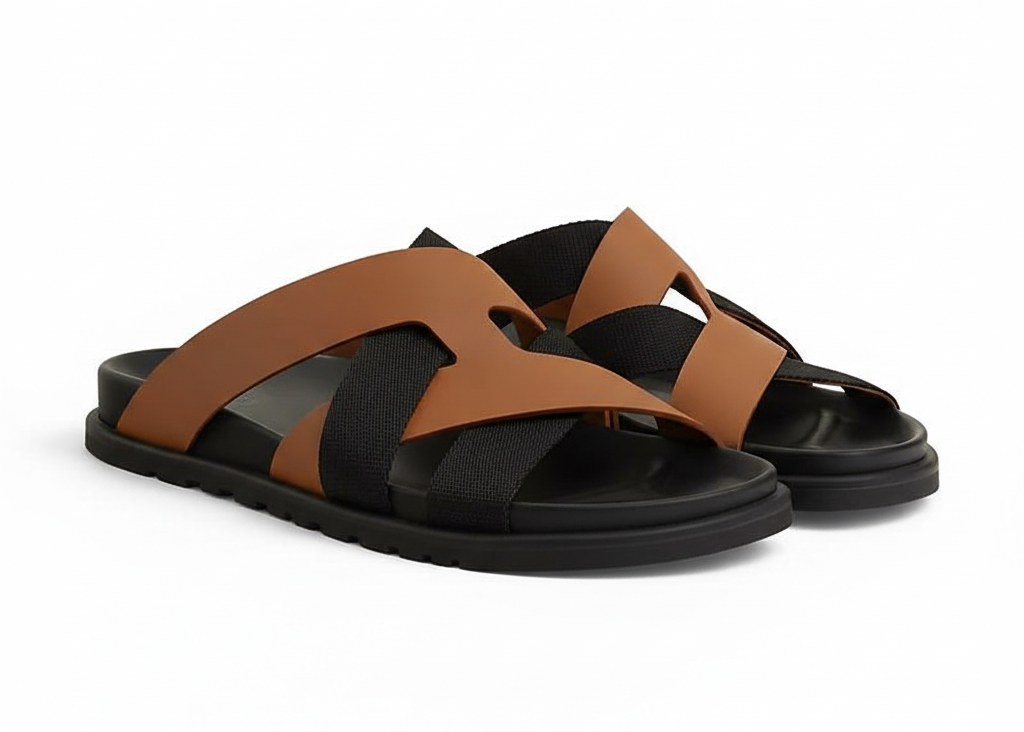 Hermes Kazimir Sandal "Natural  / Black"