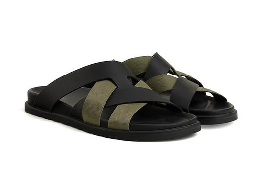 Hermes Kazimir Sandal "Black / Tundra Green"