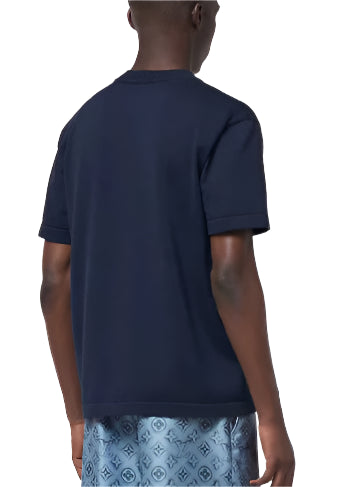 LV Embroidered Signature Short-Sleeved Cotton Crewneck Navy Blue