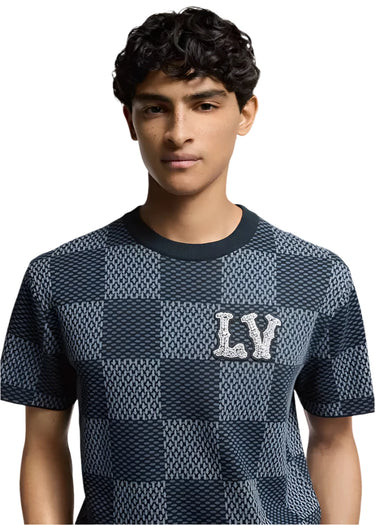 Damier Short-Sleeved Crewneck With LV Crystal Patch