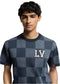 Damier Short-Sleeved Crewneck With LV Crystal Patch