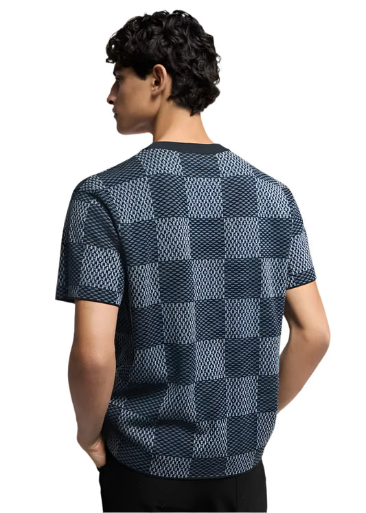 Damier Short-Sleeved Crewneck With LV Crystal Patch