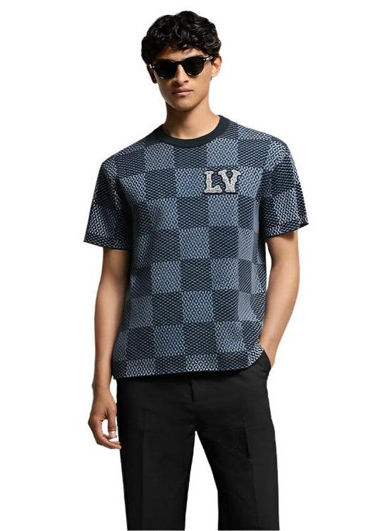 Damier Short-Sleeved Crewneck With LV Crystal Patch