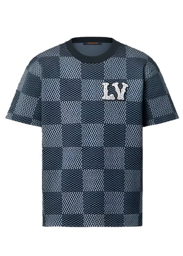 Damier Short-Sleeved Crewneck With LV Crystal Patch