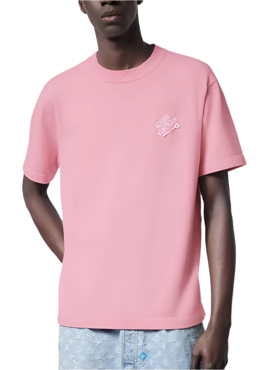 LV Embroidered Signature Short-Sleeved Cotton Crewneck Pink