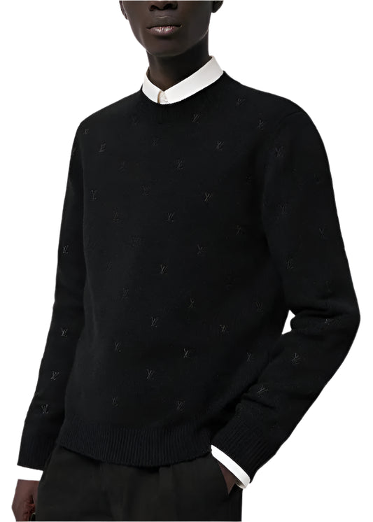 LV Merino wool crewneck with embroidered signatures